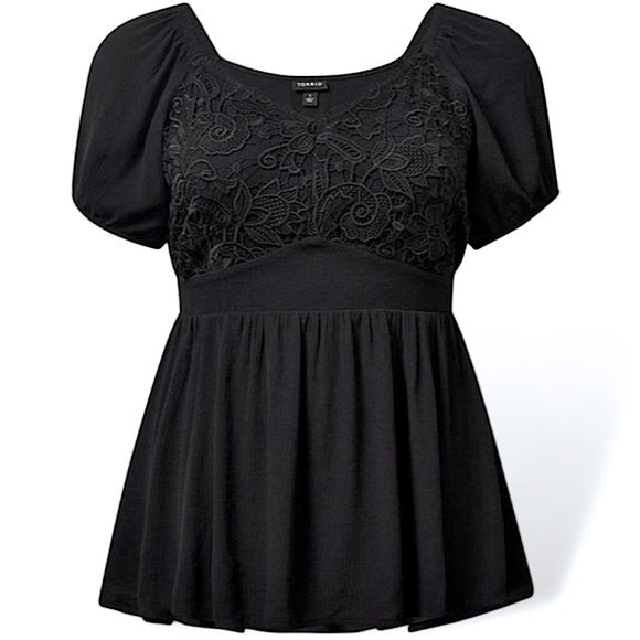 torrid Tops - TORRID Crinkle Gauze With Lace Puff Short Sleeve Blouse NWT